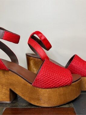 Tory Burch Camilla Exotic Red Woven Platform Slingback Sandals
